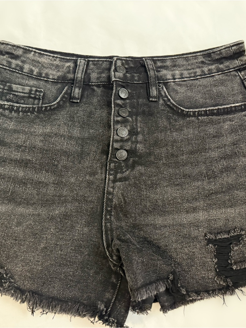 YMI Dream Black Acid Wash Distressed High Rise Denim Shorts Size 9/29